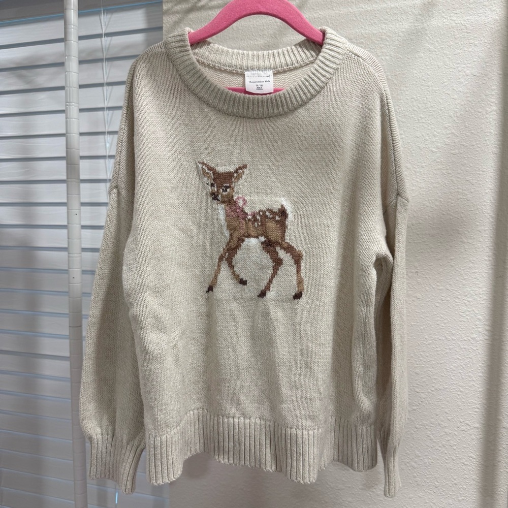 Abercrombie Kids Cream Sweater with Deer Design